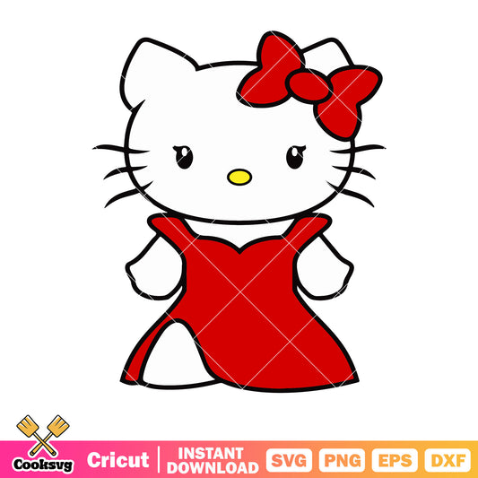 Hello kitty red dress svg, hello kitty cartoon svg, kitty cat svg