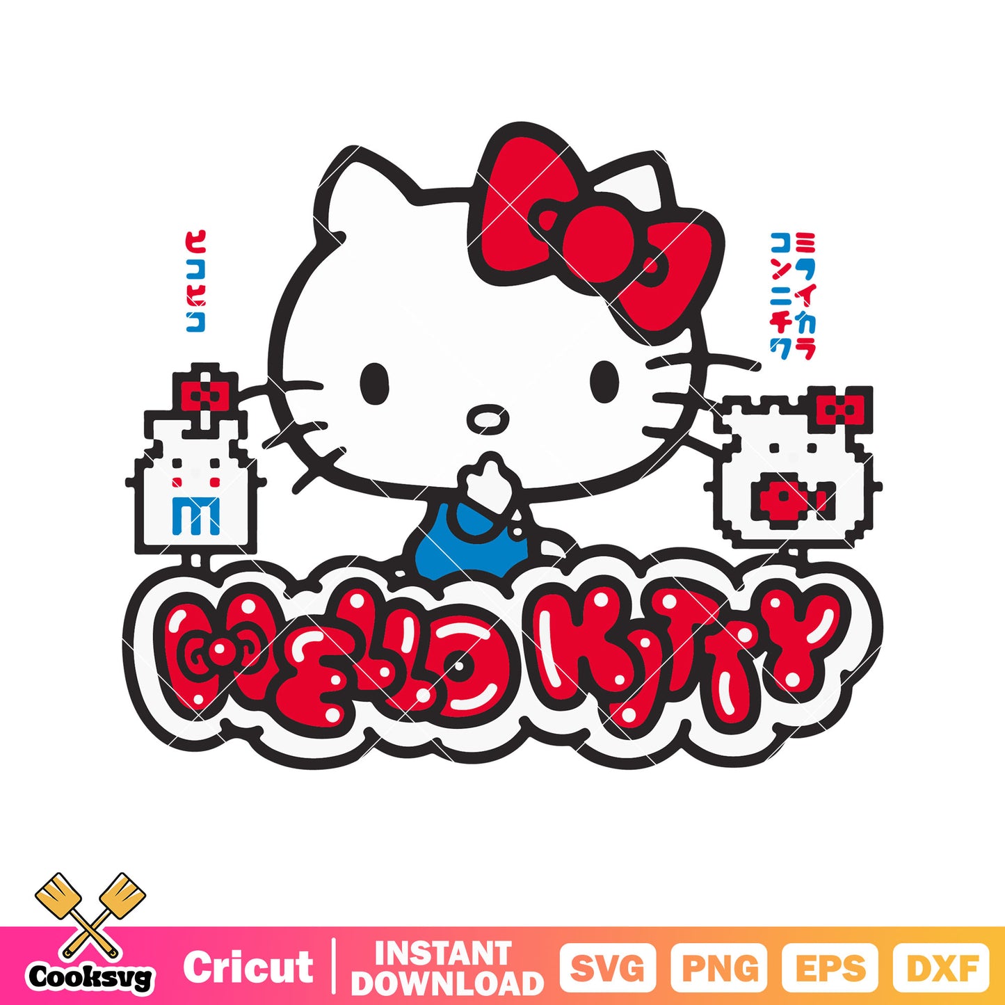 Hello kitty red vibes cartoon svg design, hello kitty vibes svg