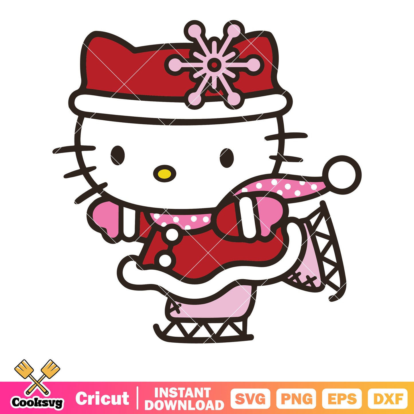 Hello kitty sikiing winter svg, hello kitty winter​ svg