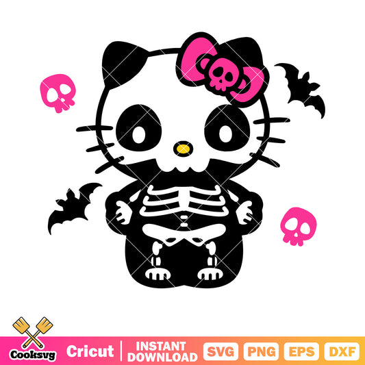 Hello kitty skeleton cute svg, hello kitty halloween svg, kitty cat svg