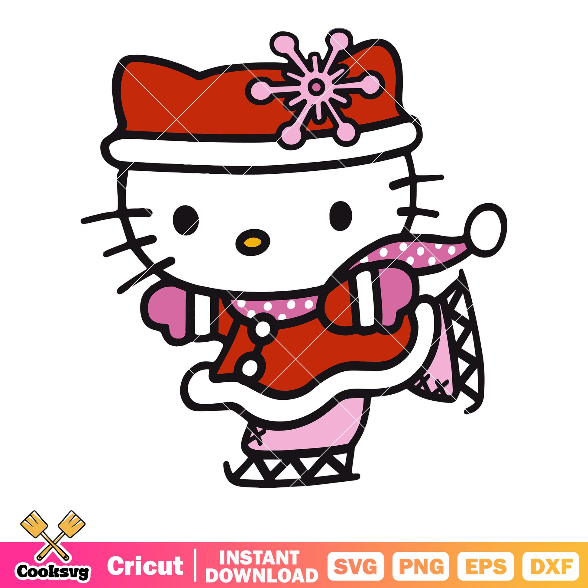 Hello kitty skiing in the winter svg, hello kitty costume svg