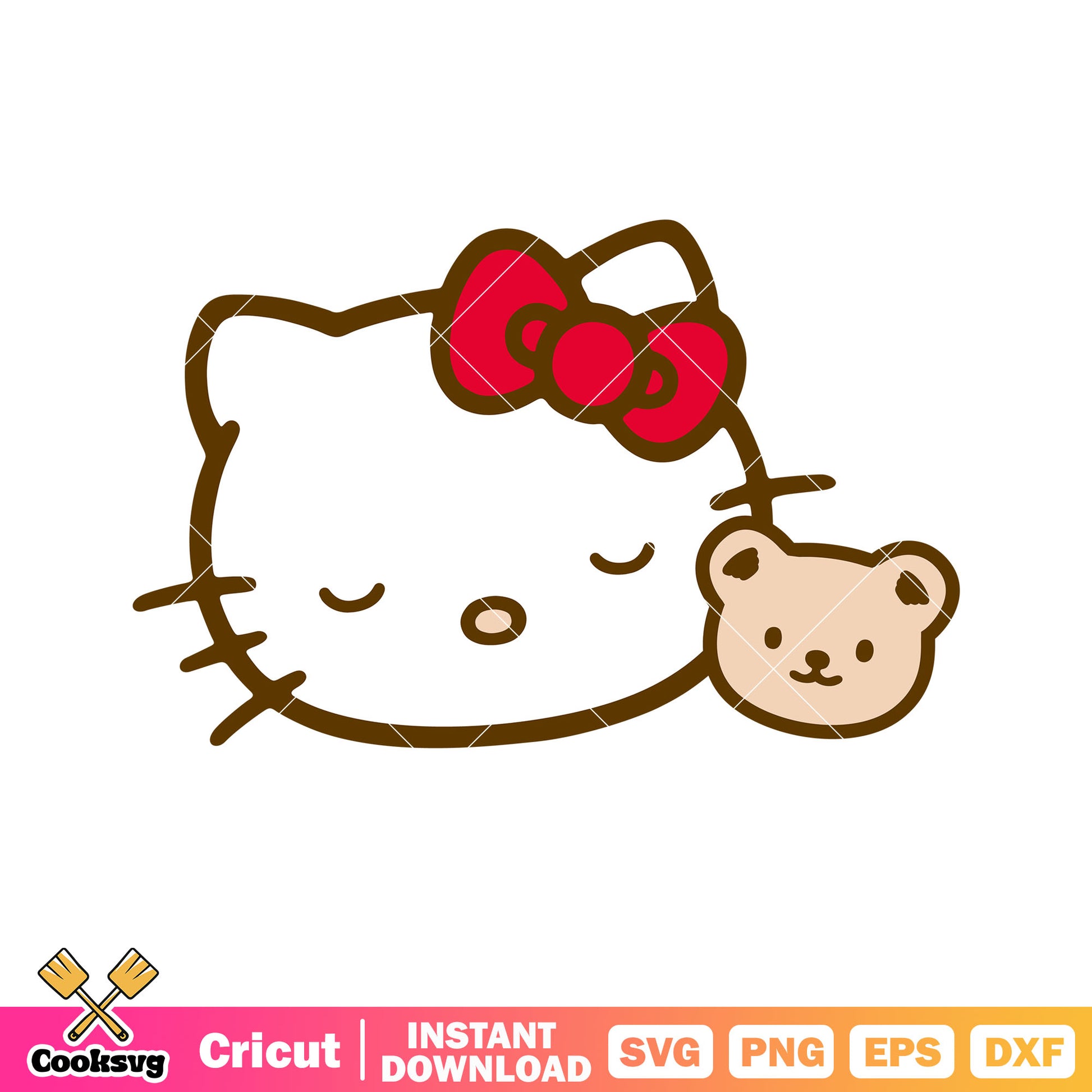 Hello kitty sleeping with teddy svg, hello kitty head svg