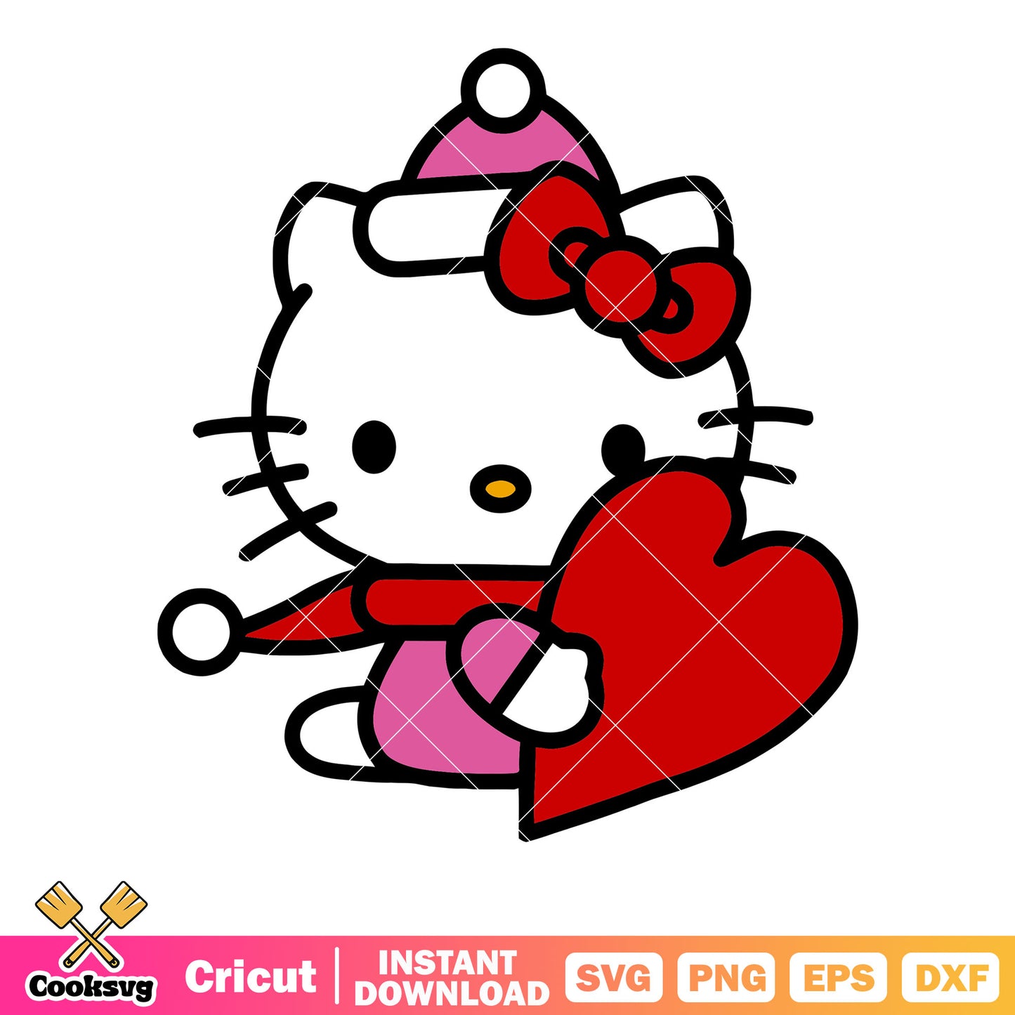 Hello kitty winter and red love svg, hello kitty love svg