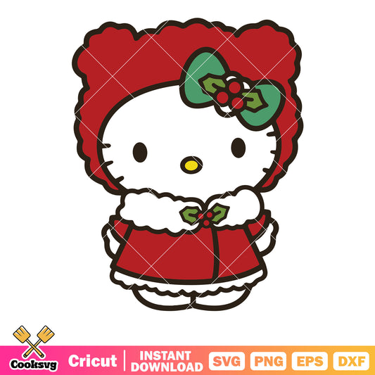 Hello kitty winter red costume svg design, hello kitty winter svg, kitty cat svg