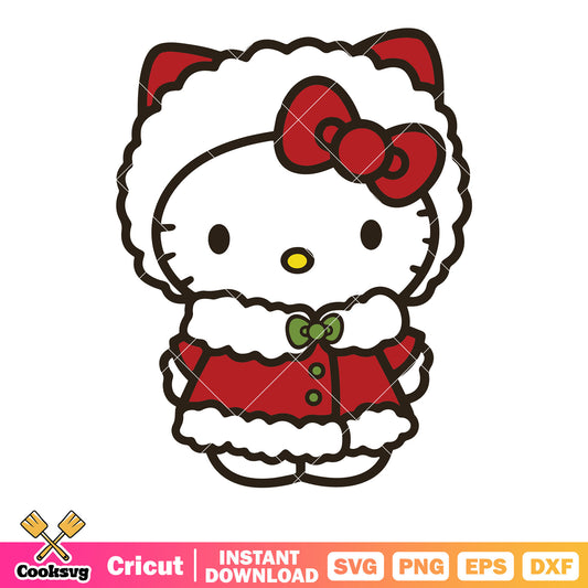 Hello kitty winter red costume svg file, hello kitty winter svg, kitty cat svg