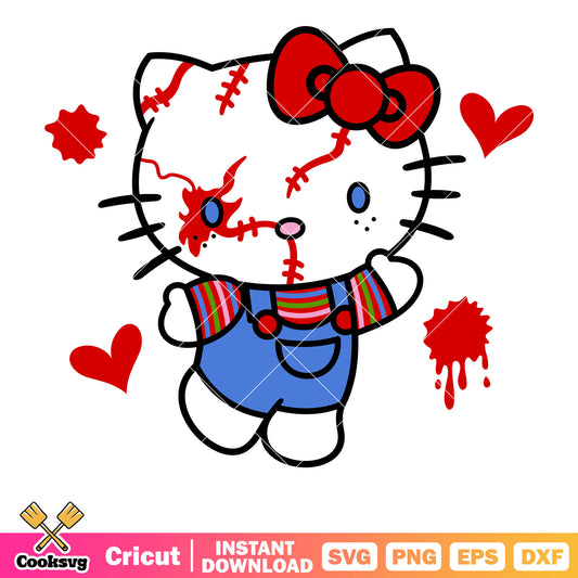 Hello kitty x chucky design svg, halloween hello kitty​ svg
