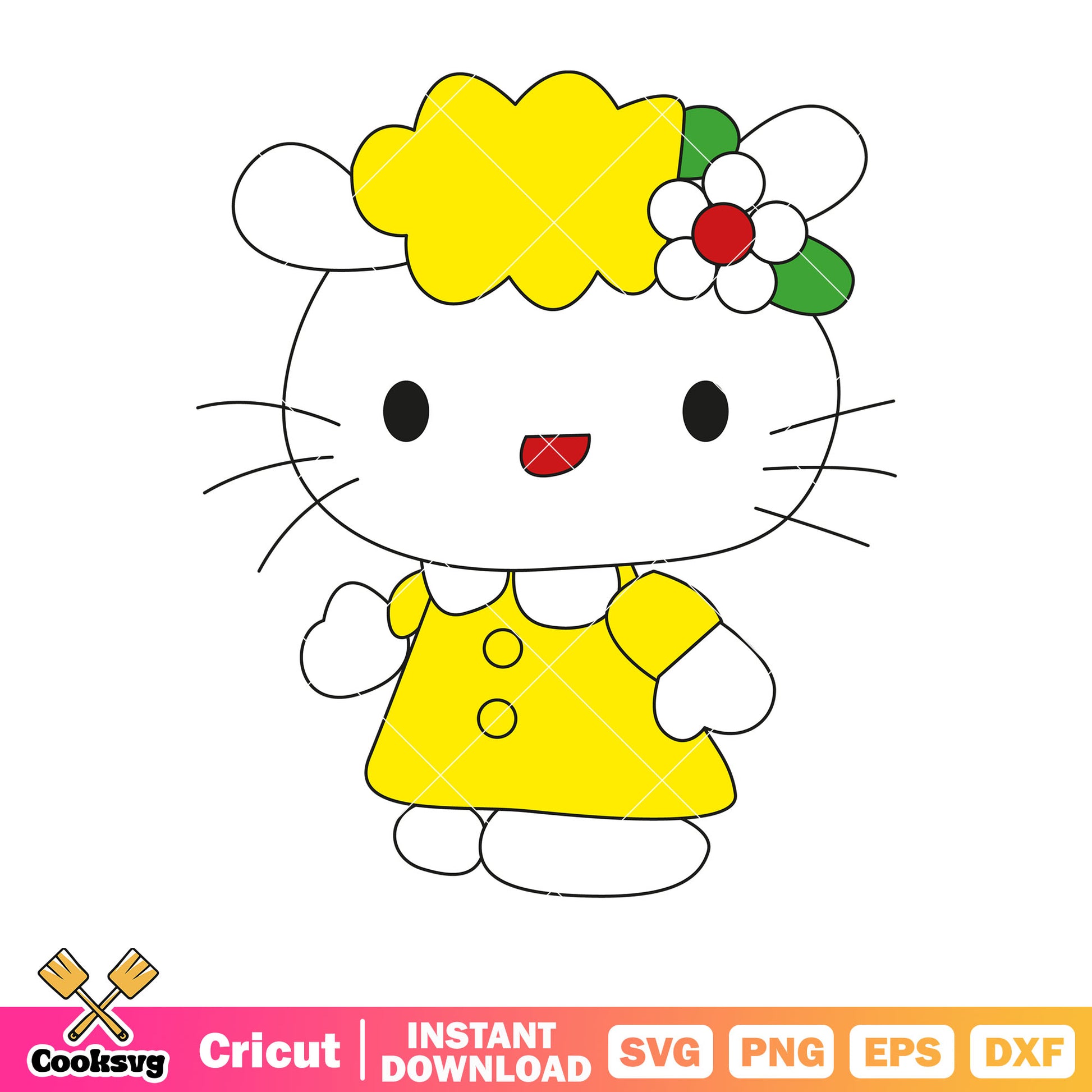 Hello kitty yellow funny costume svg, hello kitty costume svg