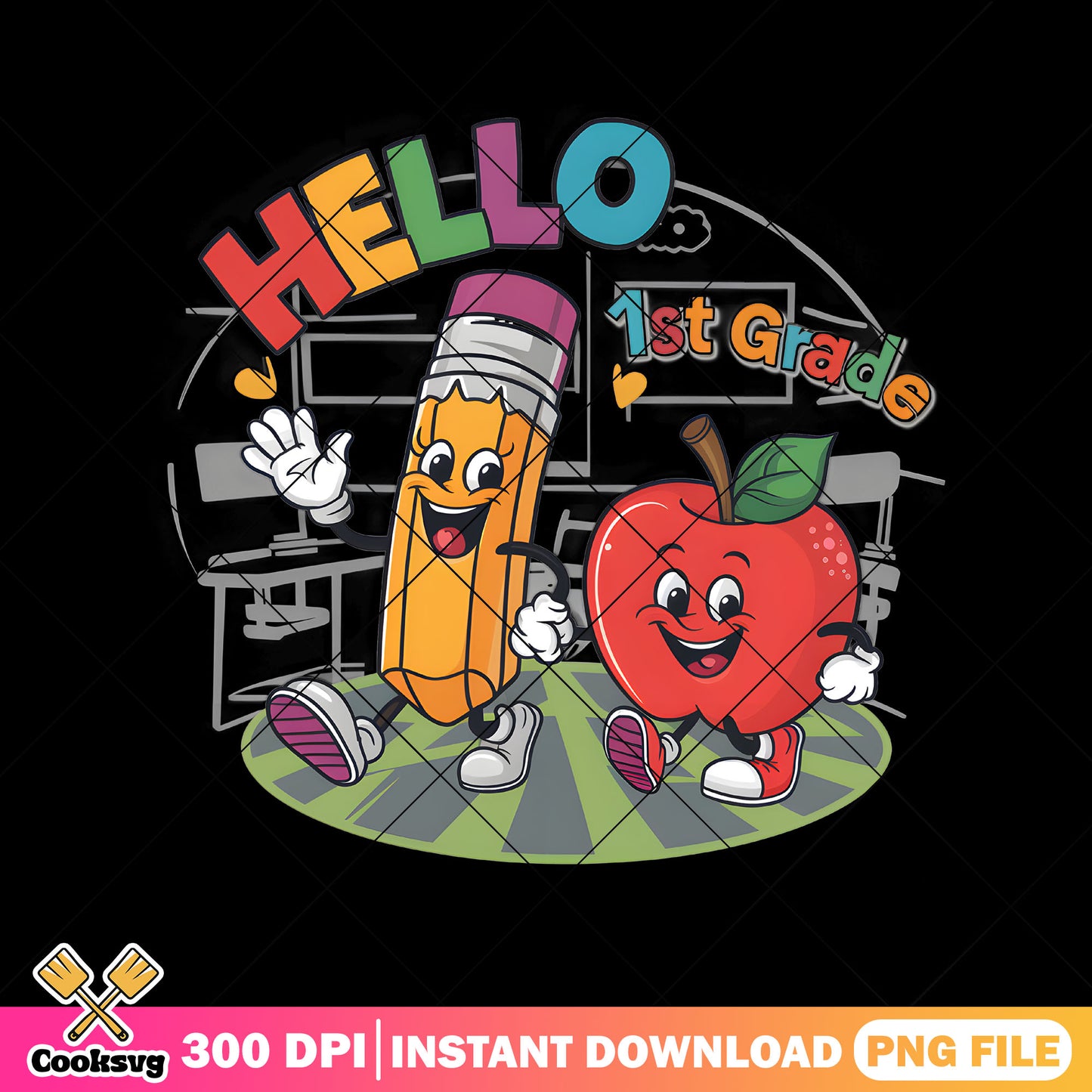 Hello pencil and apple png, 1st grade png, welcome back to school png