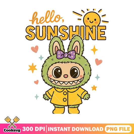 Hello sunshine labubu png, labubu hello kitty​ png, yellow labubu png