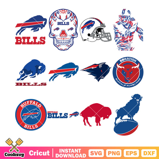 Helmet bills buffalow bundle svg, rugby ball bundle svg, skull bundle svg