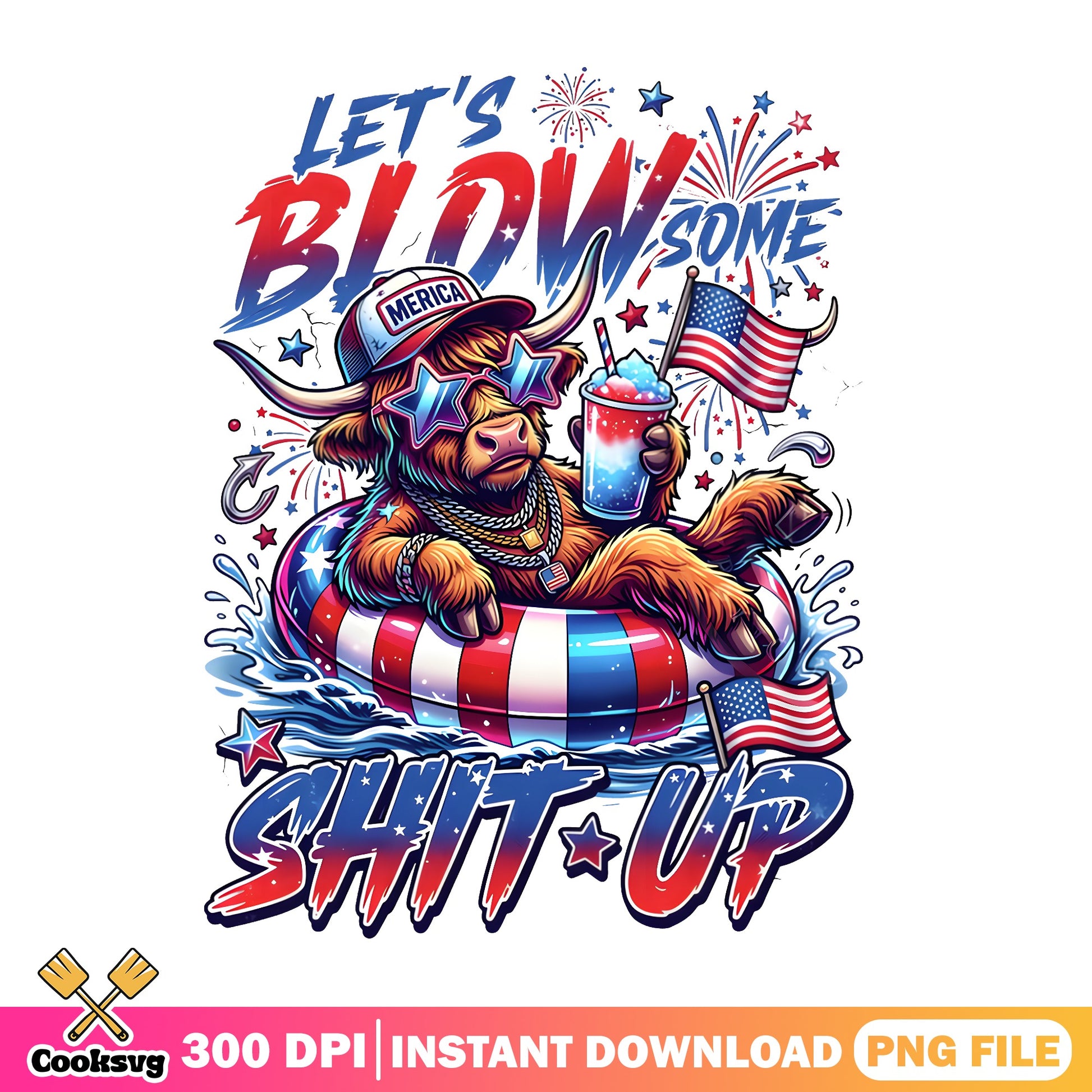 Highland Cow 4th Of July PNG, Funny Merica Cow PNG, Independence Day PNG