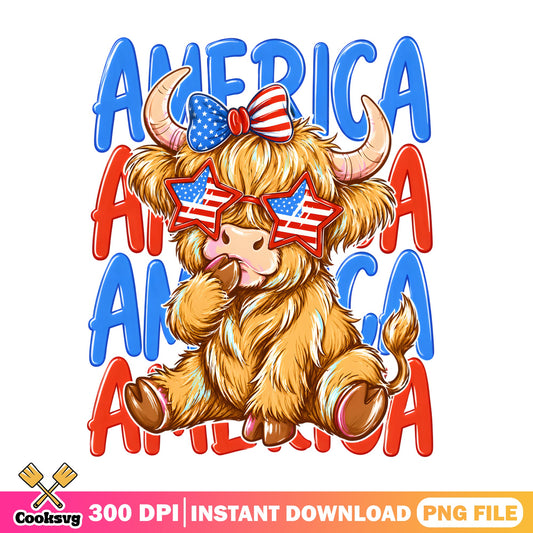 Highland Cow America PNG, 4th Of July PNG, Patriotic Cow PNG