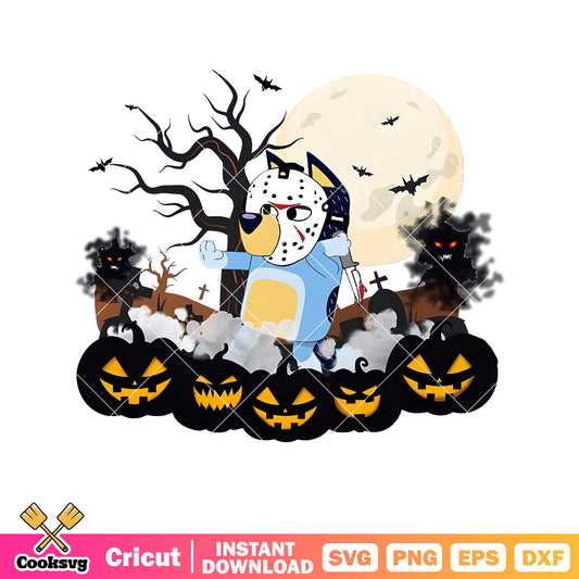 Hockey mask bluey dog halloween svg, bluey pumpkin kit​ svg, bluey dog svg