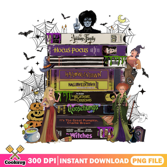 Hocus Pocus Halloween VHS Stack PNG, Sanderson Sisters PNG, Halloween PNG