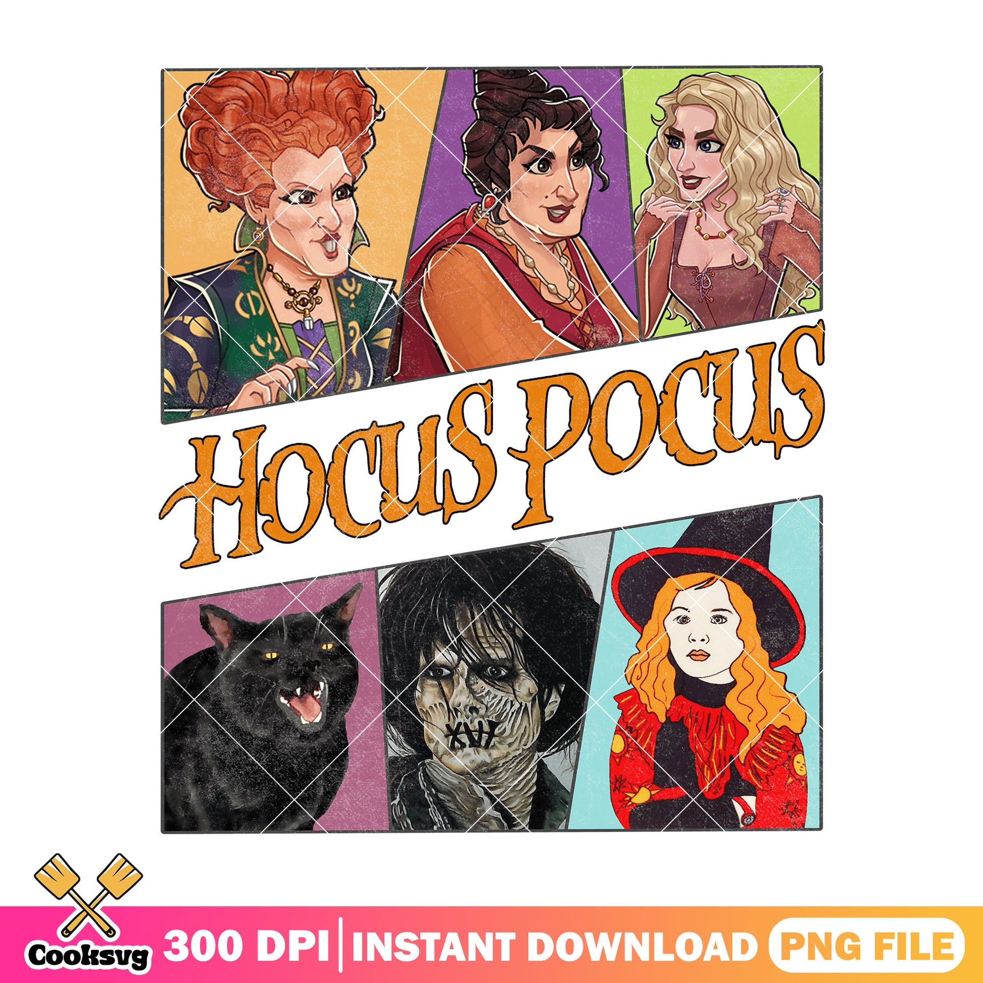 Hocus pocus design halloween png, halloween store png, the witch png