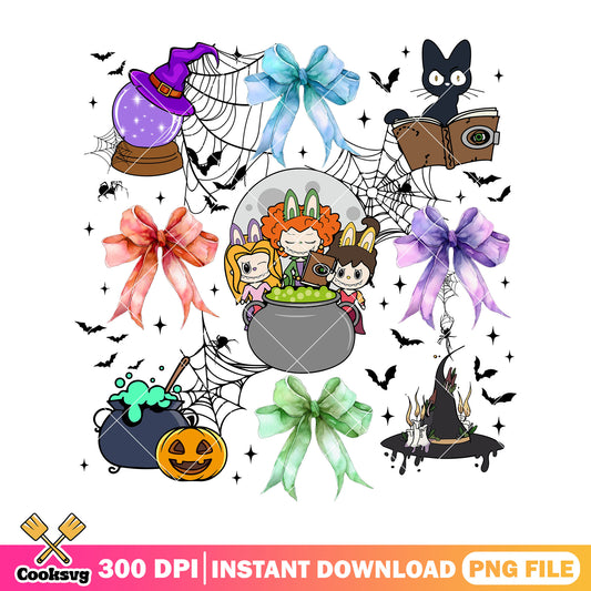 Hocus pocus labubu bow png, hocus pocus png, labubu with bow​ png