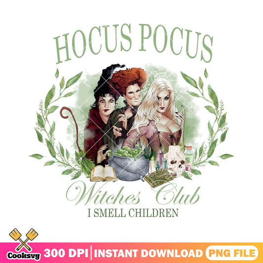 Hocus pocus witches club png, halloween movie png, art deco