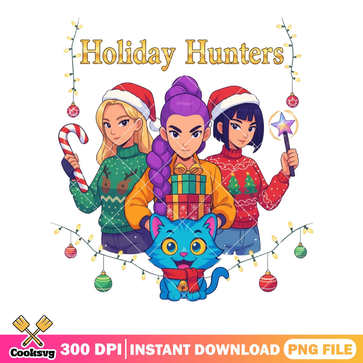 Holiday hunters png, christmas decor​ png, kpop demon hunters png