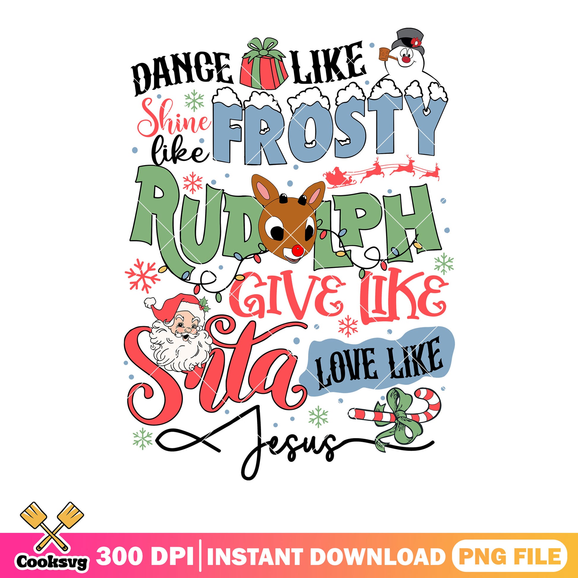 Holiday saying dance png, frosty love jesus png, typography png