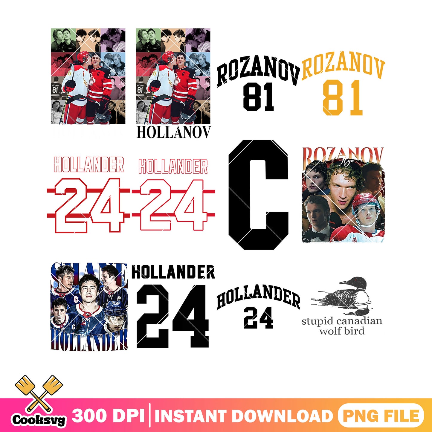Hollanov rozanov collection png bundle, hockey romance png, hollander team png