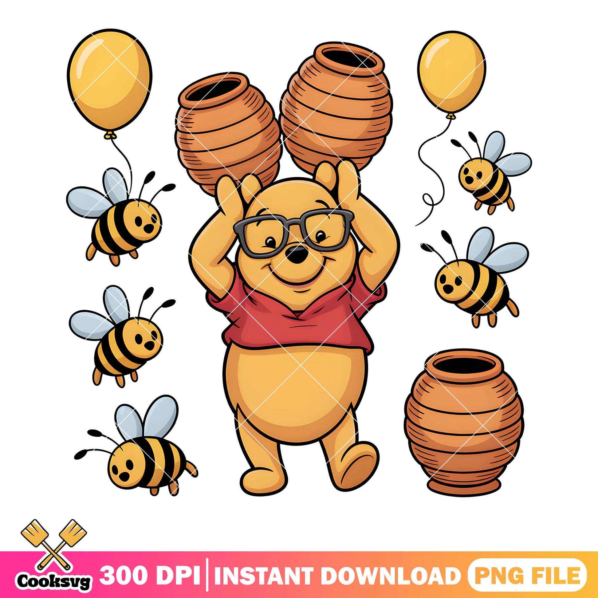 Honey pooh jar bee png, disney vibes png,​ cute pooh bear​ png