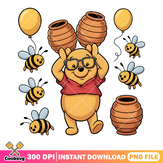 Honey pooh jar bee png, disney vibes png,​ cute pooh bear​ png