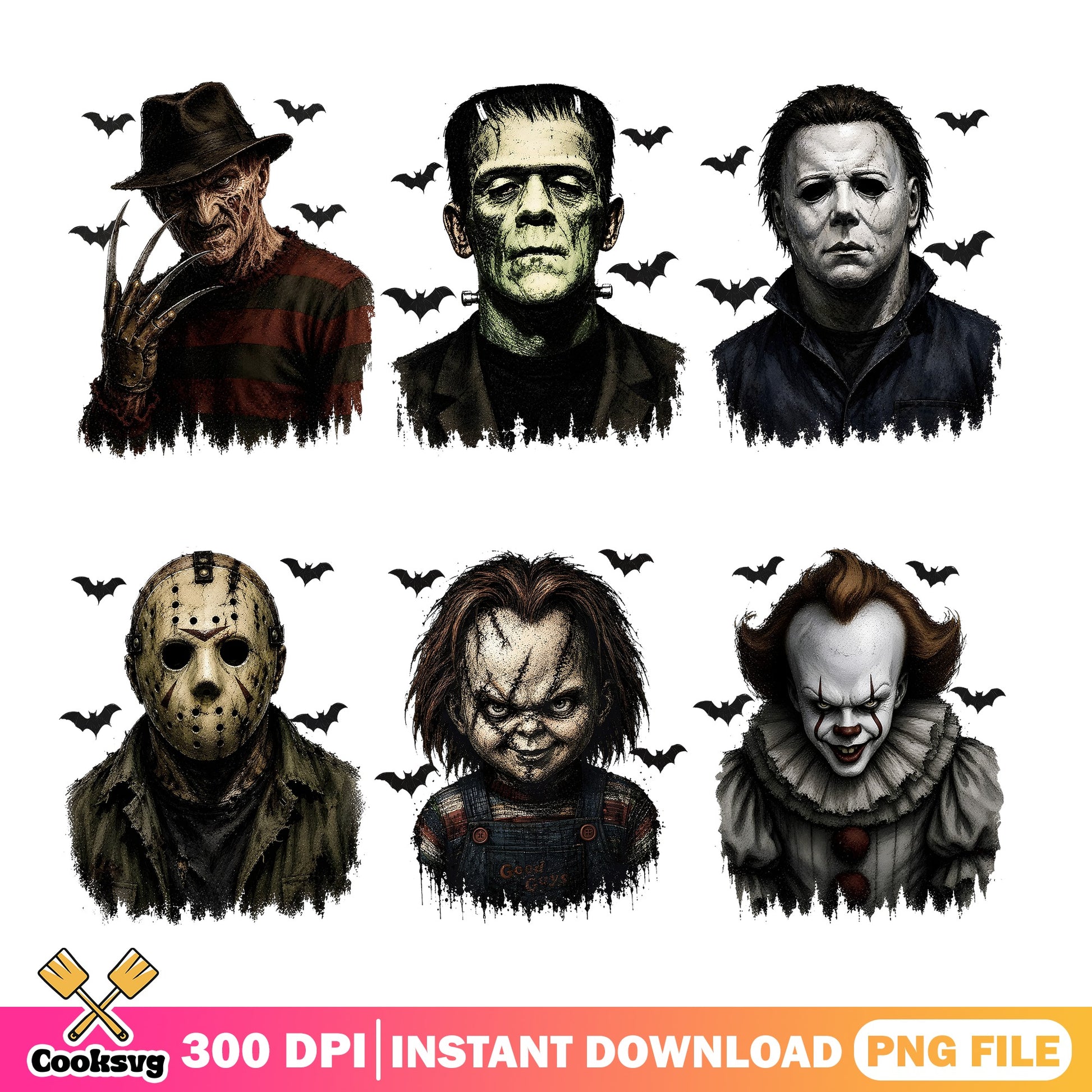 Horror Characters Halloween PNG Bundle, Horror Movie PNG, Killer PNG
