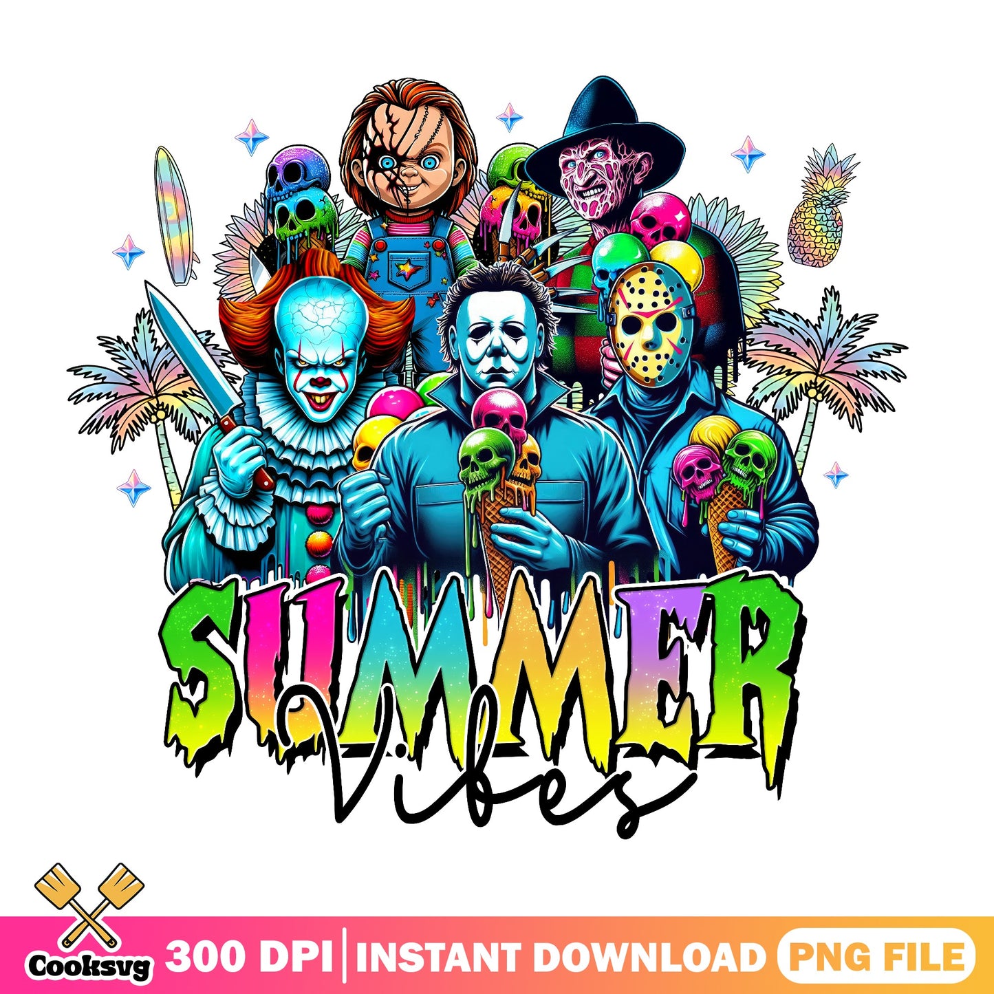 Horror Characters Summer Vibes PNG, Halloween Summer PNG, Horror Movie PNG