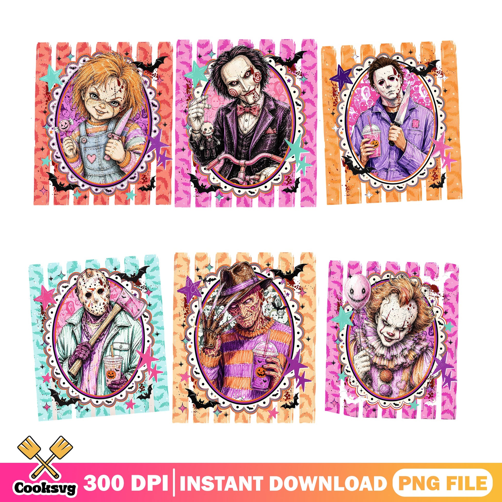 Horror Movie Characters PNG Bundle, Halloween Killers PNG, Chucky Freddy PNG