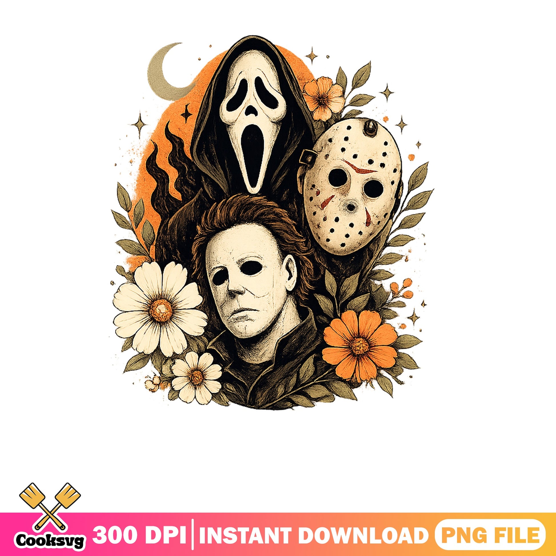 Horror Movie Killers Floral PNG, Halloween Slasher PNG, Michael Myers PNG