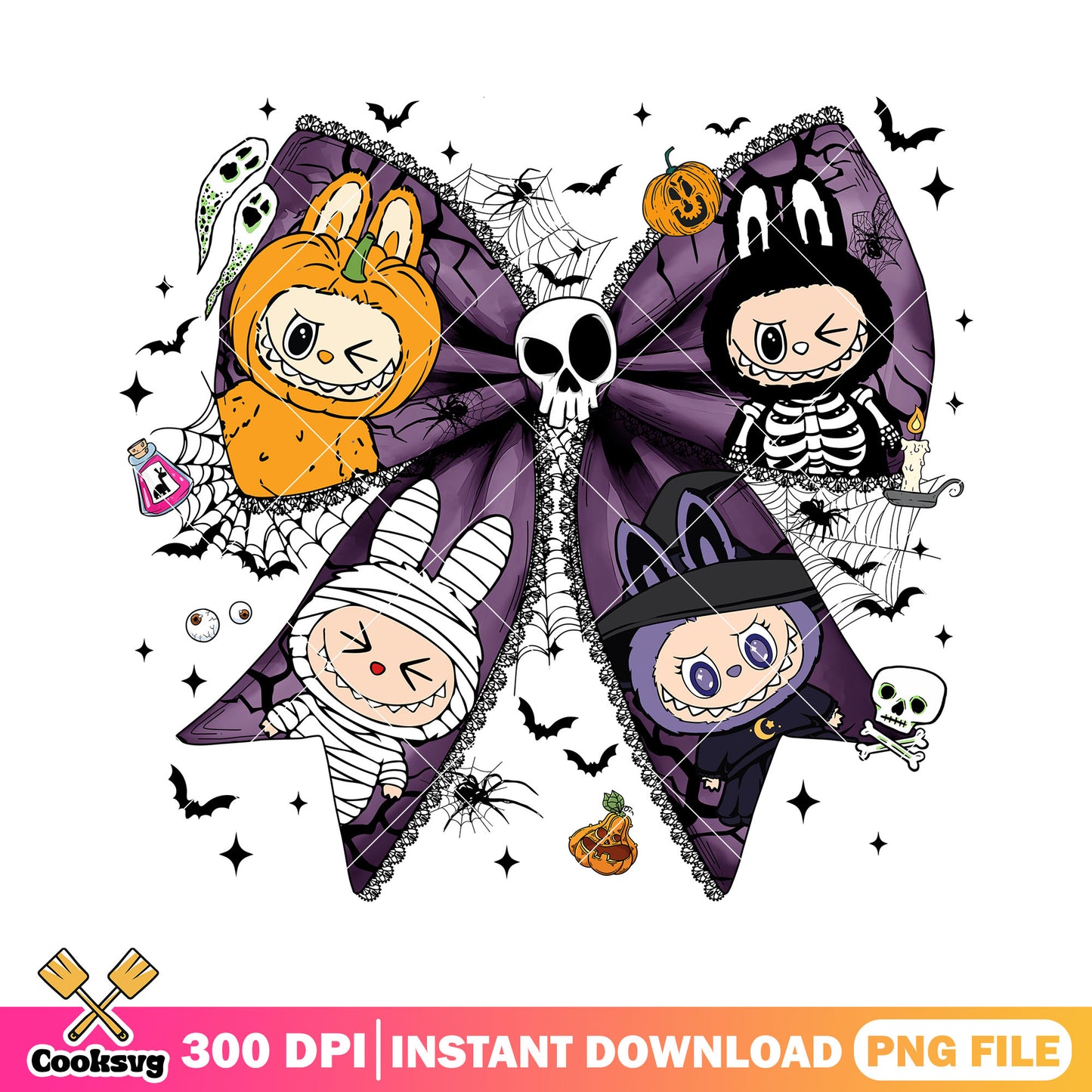Horror bow labubu png, halloween candy​ png, the monsters labubu​ png