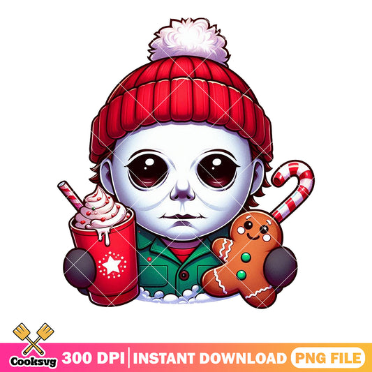 Horror christmas character png, michael myers png, gingerbread png