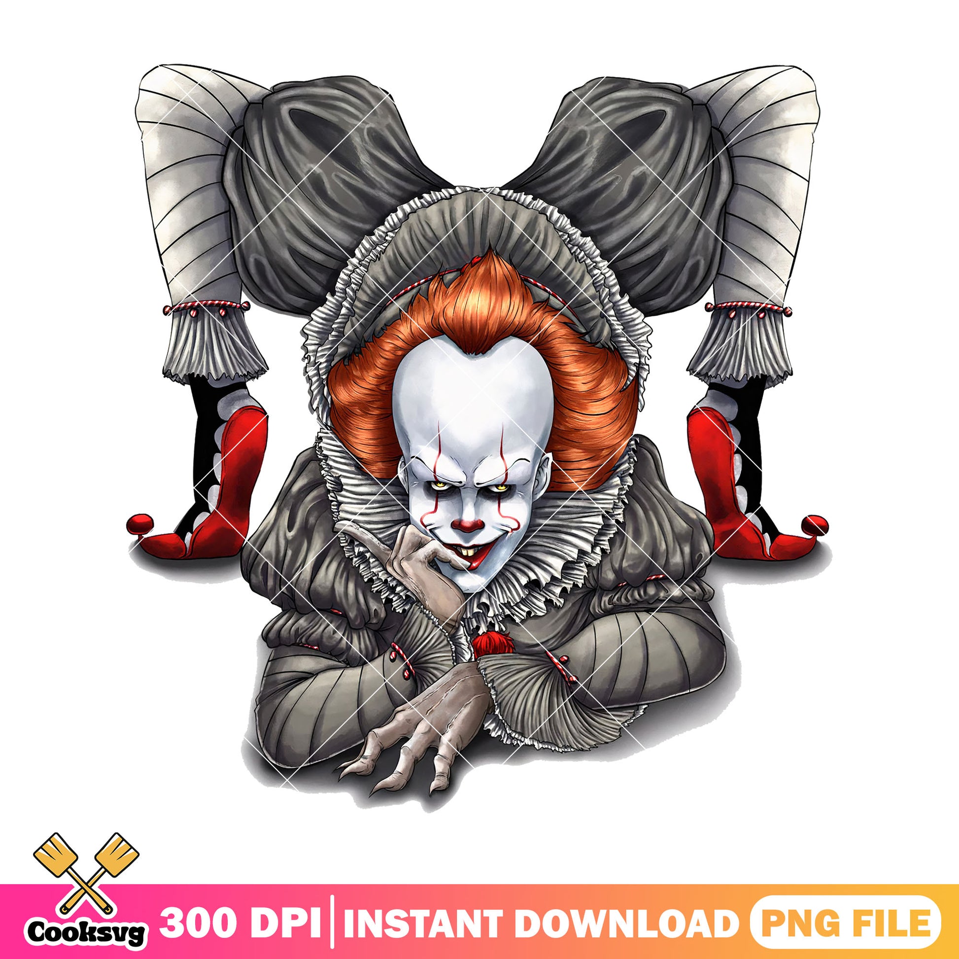Horror clown pennywise design png, IT movie png, horror face png