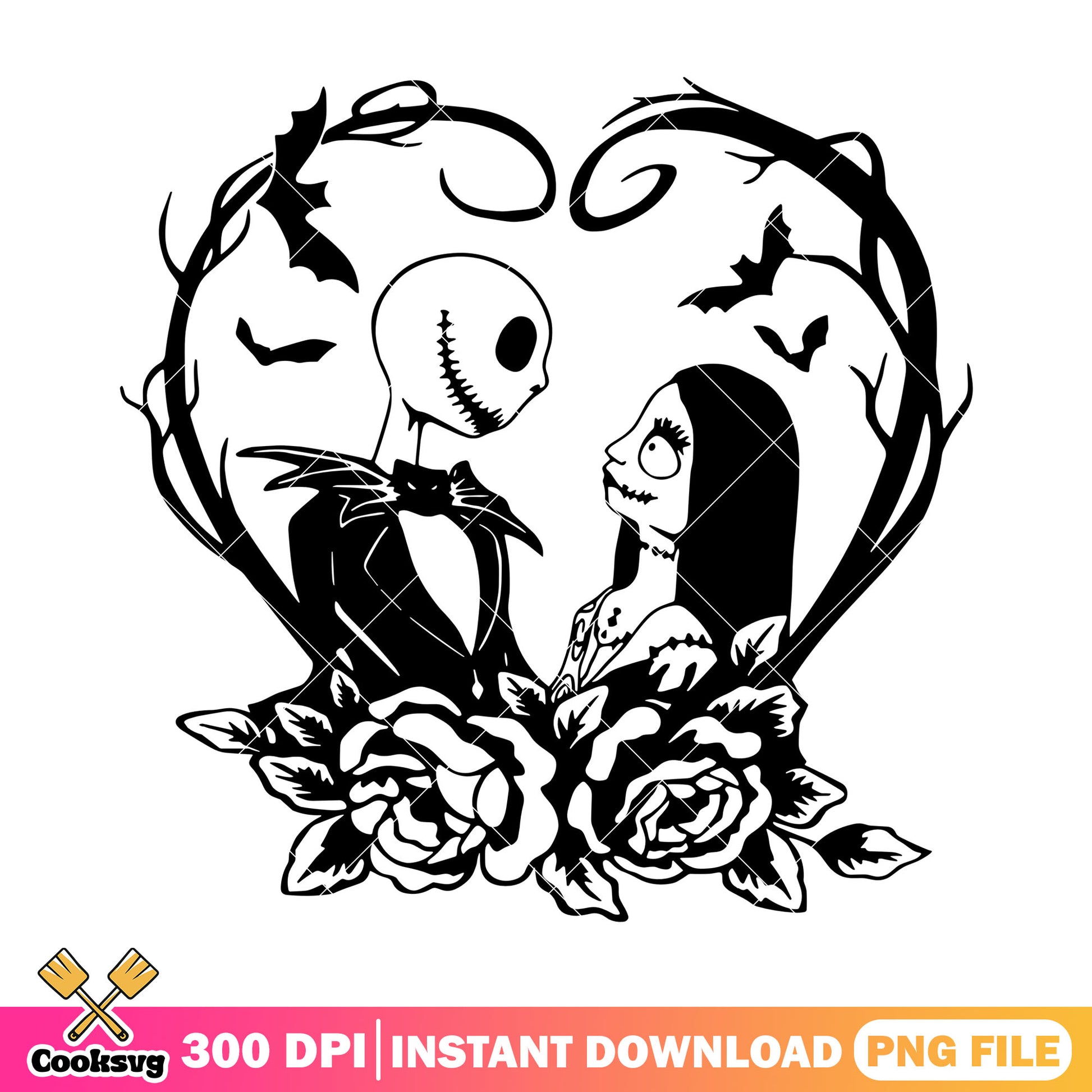 Horror love sally and jack png, halloween art png, horror love png