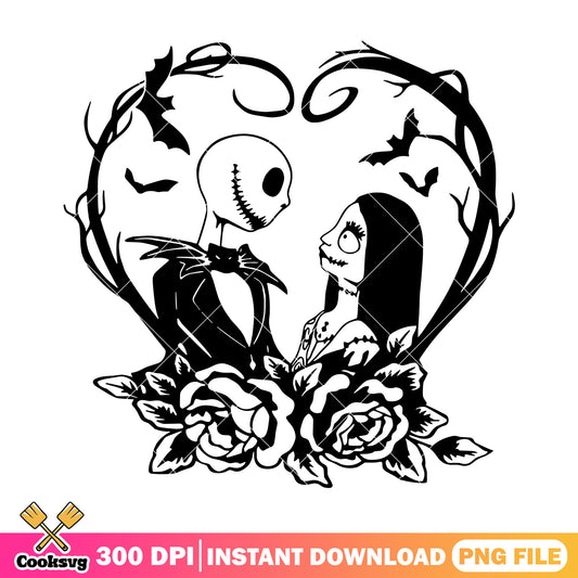 Horror love sally and jack png, halloween art png, horror love png