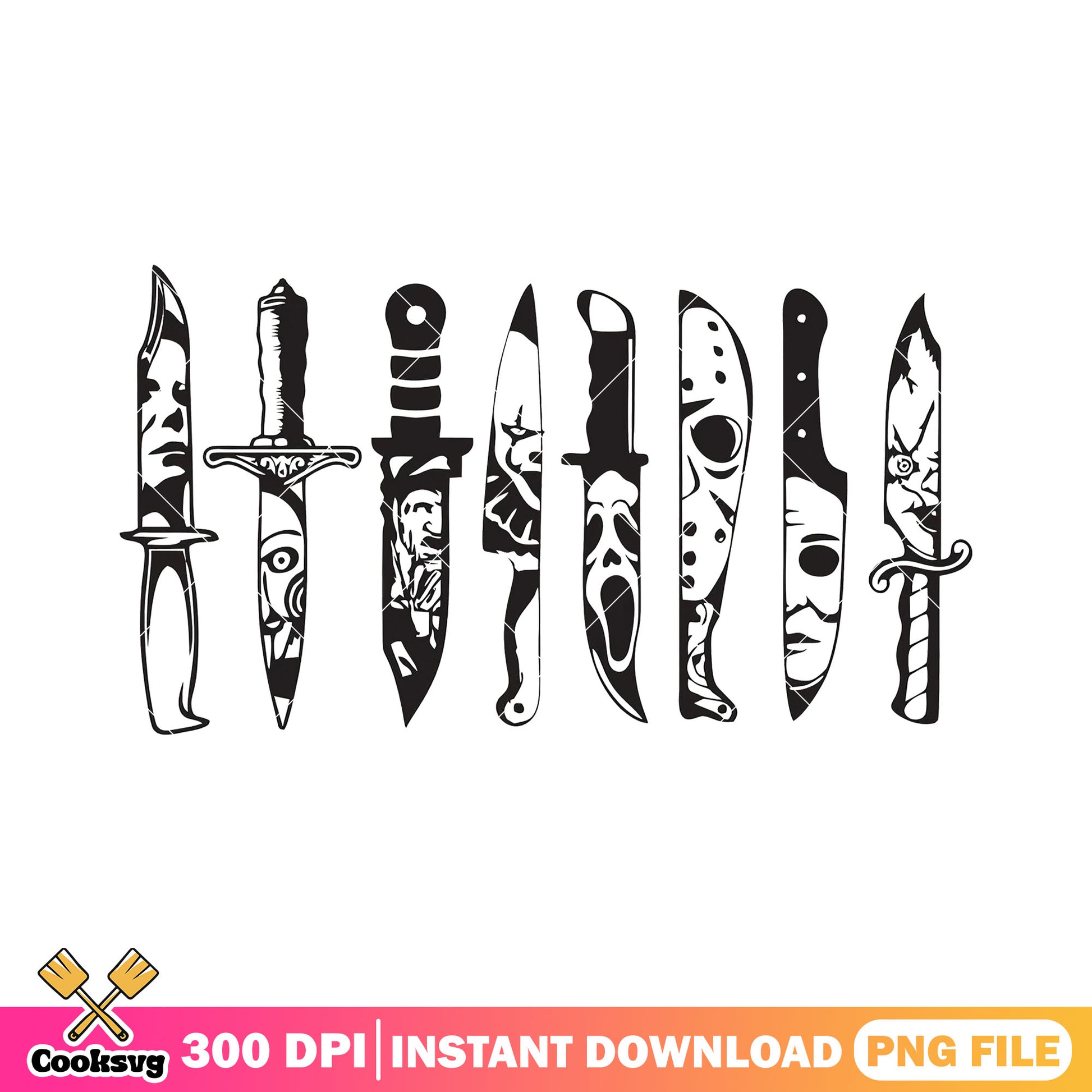 Horror movie characters in knives png, halloween movie characters png