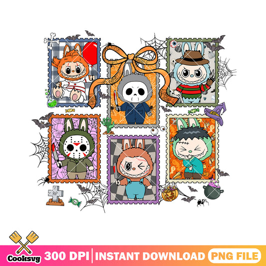 Horror movies labubu dolls png, halloween labubu png, horror movies png