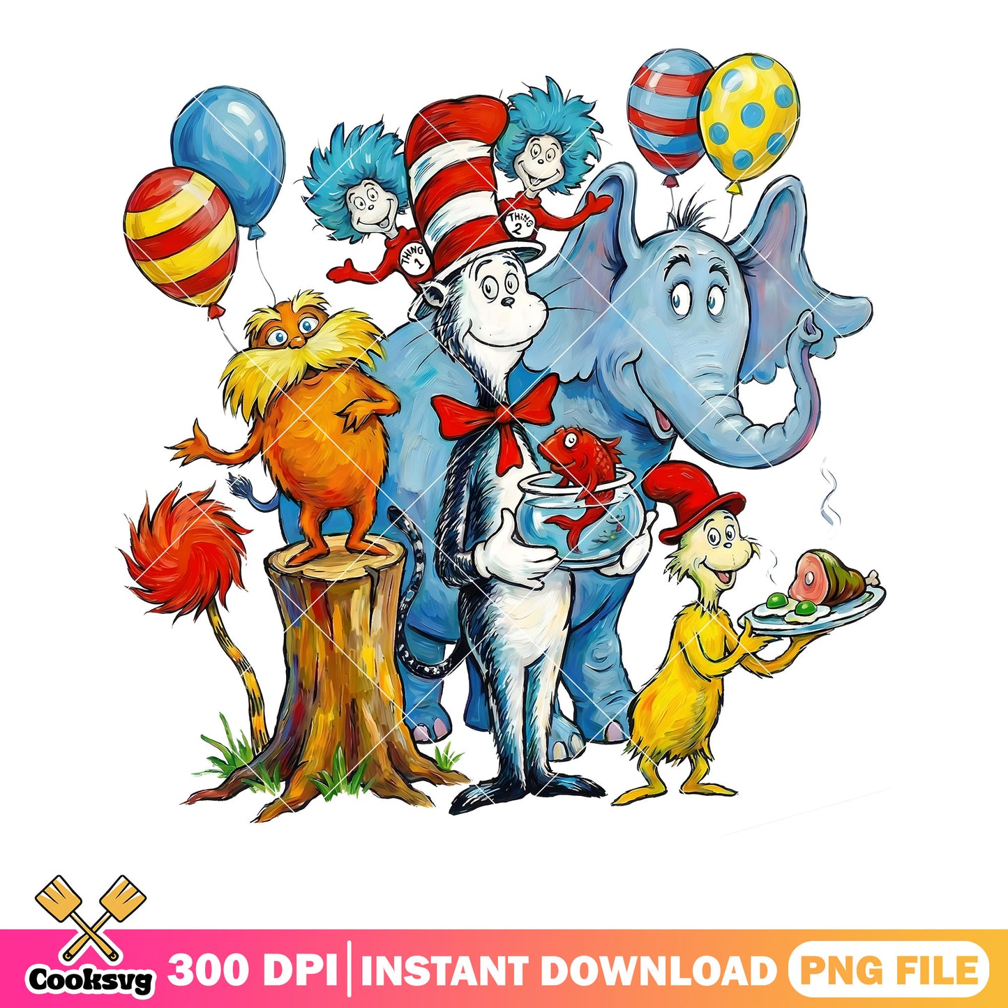 Hortont he elephant the lorax png, dr seuss png, thing 1 and thing 2 png