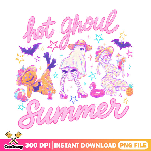 Hot Ghoul Summer PNG, Halloween Ghost Pumpkin Mummy PNG, Spooky Summer PNG