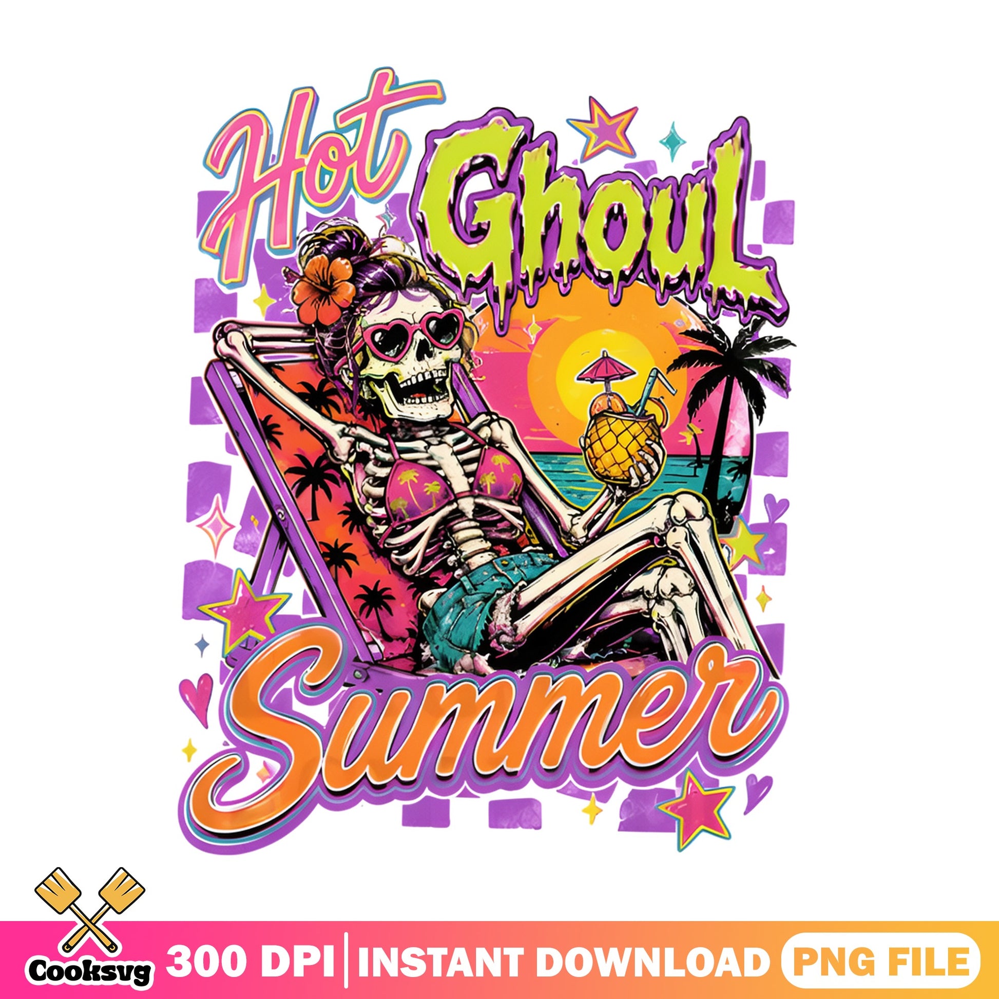Hot Ghoul Summer PNG, Skeleton Beach Summer PNG, Funny Halloween PNG