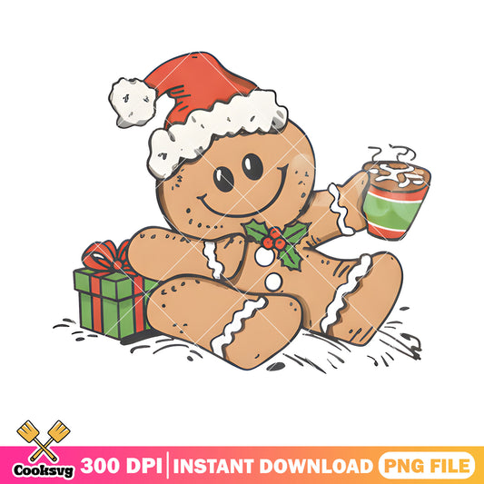 Hot chocolate breadman png, christmas gifts png, Gingerbread man png
