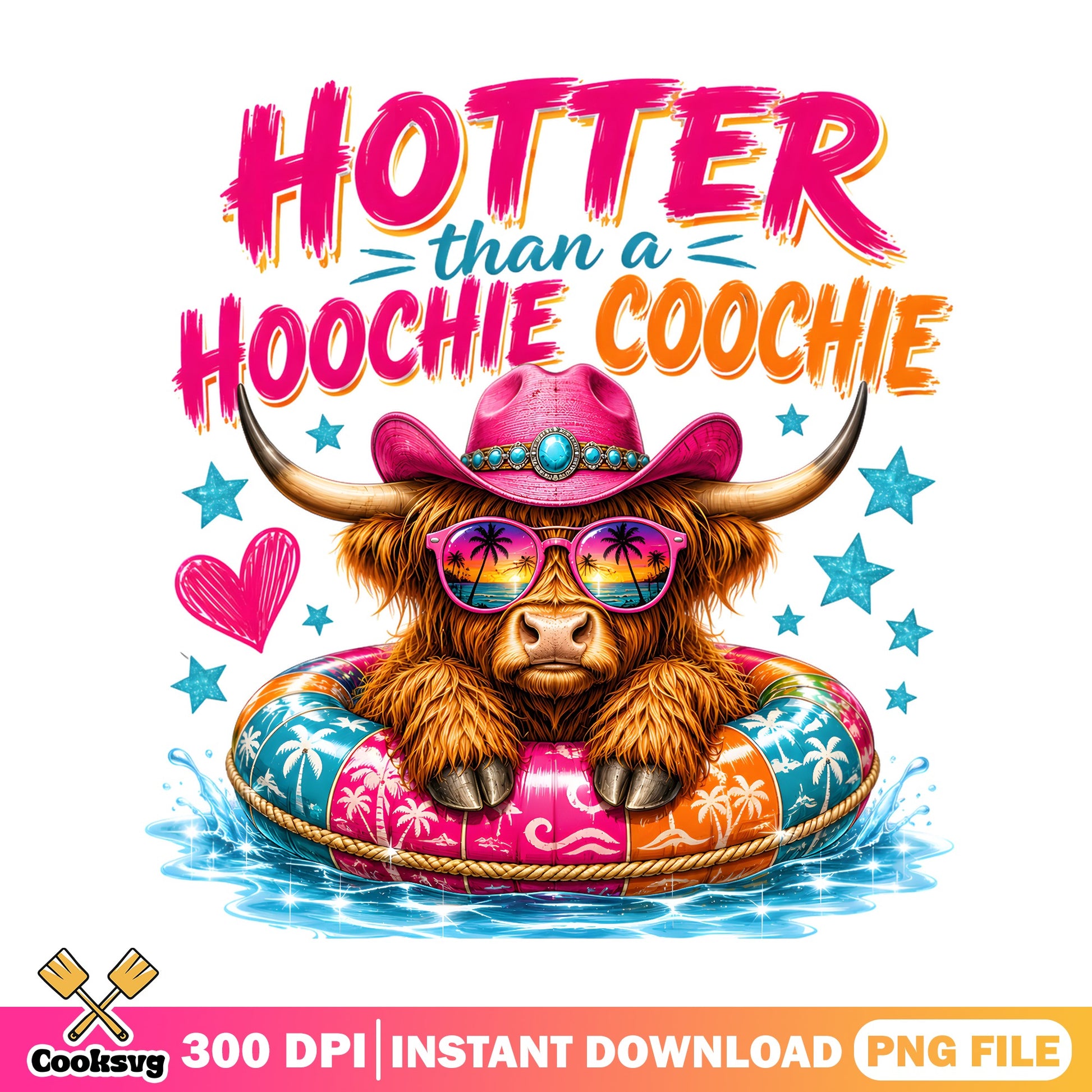 Hotter Than A Hoochie Coochie PNG, Highland Cow, Summer PNG