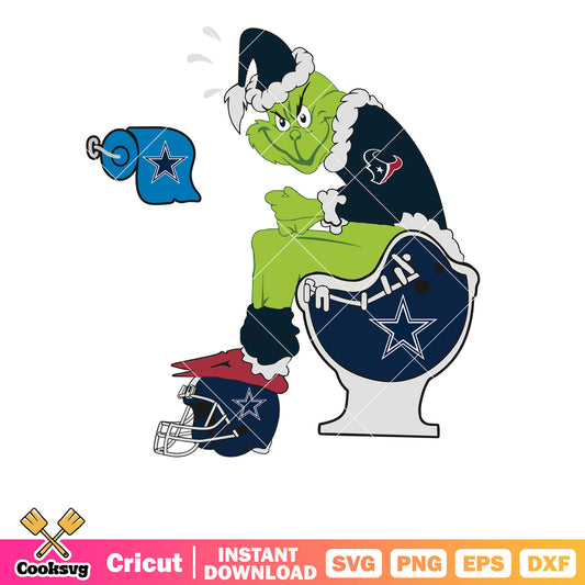 Houston Texans Dallas Cowboys Grinch svg, the grinch svg, grinch sitting on toilet svg