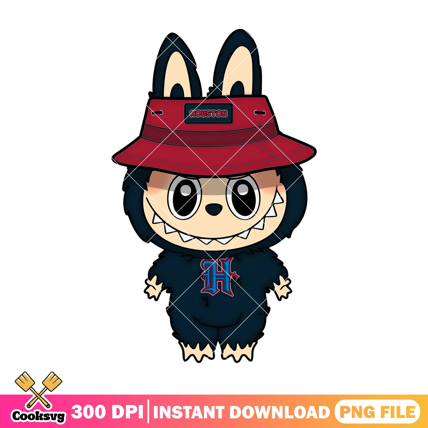 Houston labubu baseball team png, labubu plush png, labubu cartoon png