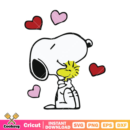 Hugging Snoopy Woodstock valentine svg, snoopy valentine svg