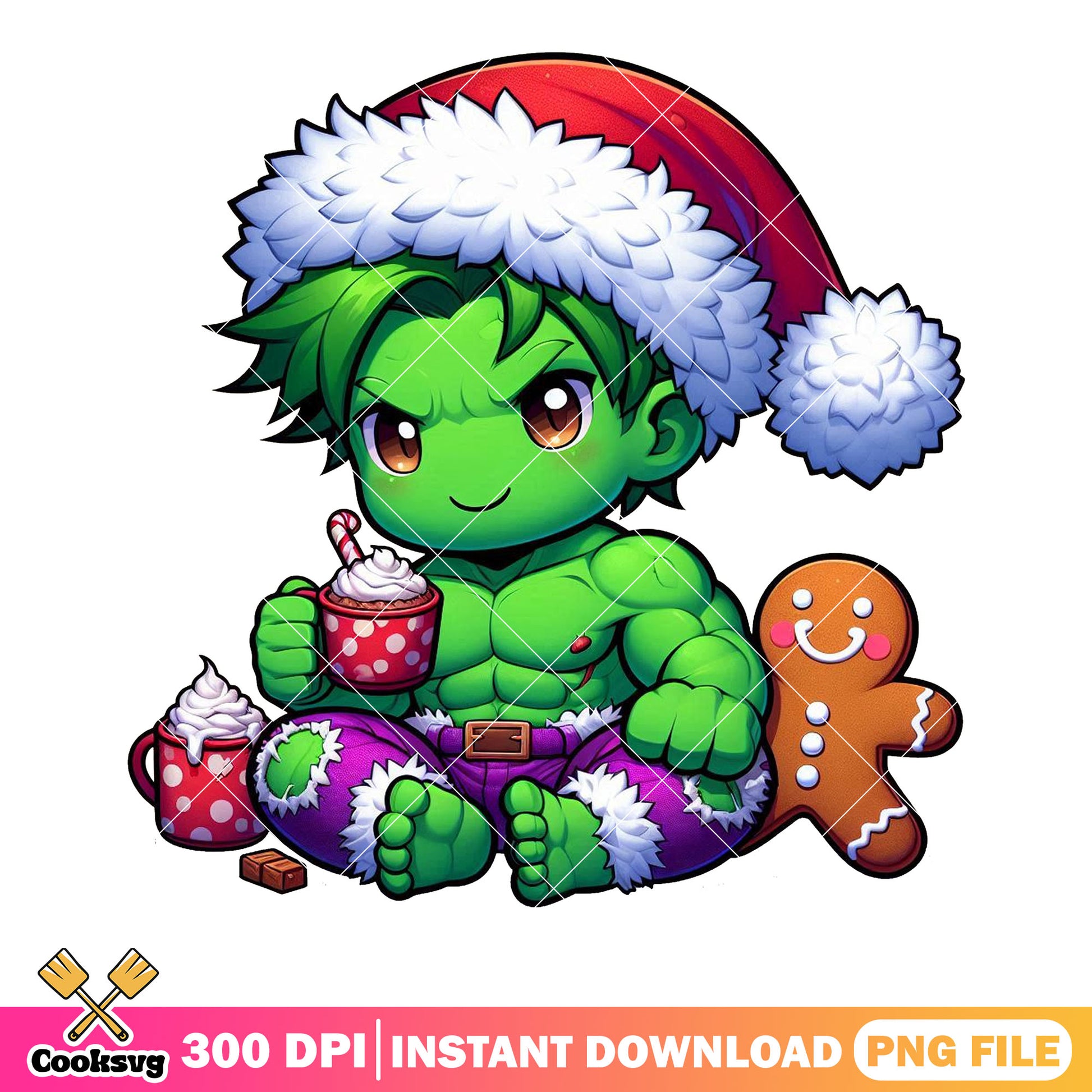 Hulk chibi christmas​ png, hulk mischievous png, hulk santa png
