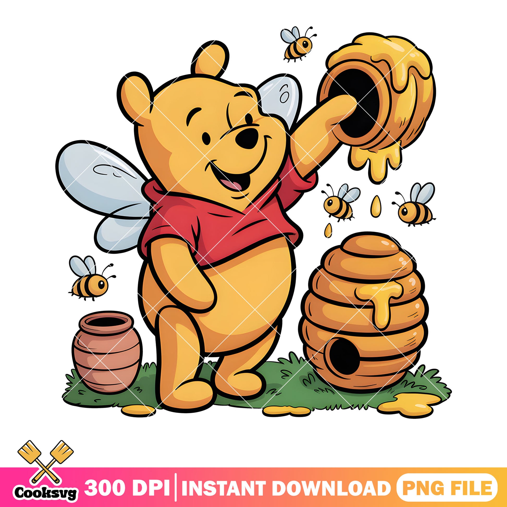Hunny corn pooh poster png, vintage pooh png, pooh poster png