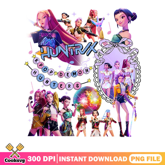 Huntrix celebrate party png, huntrix girl png, kpop demon hunters png