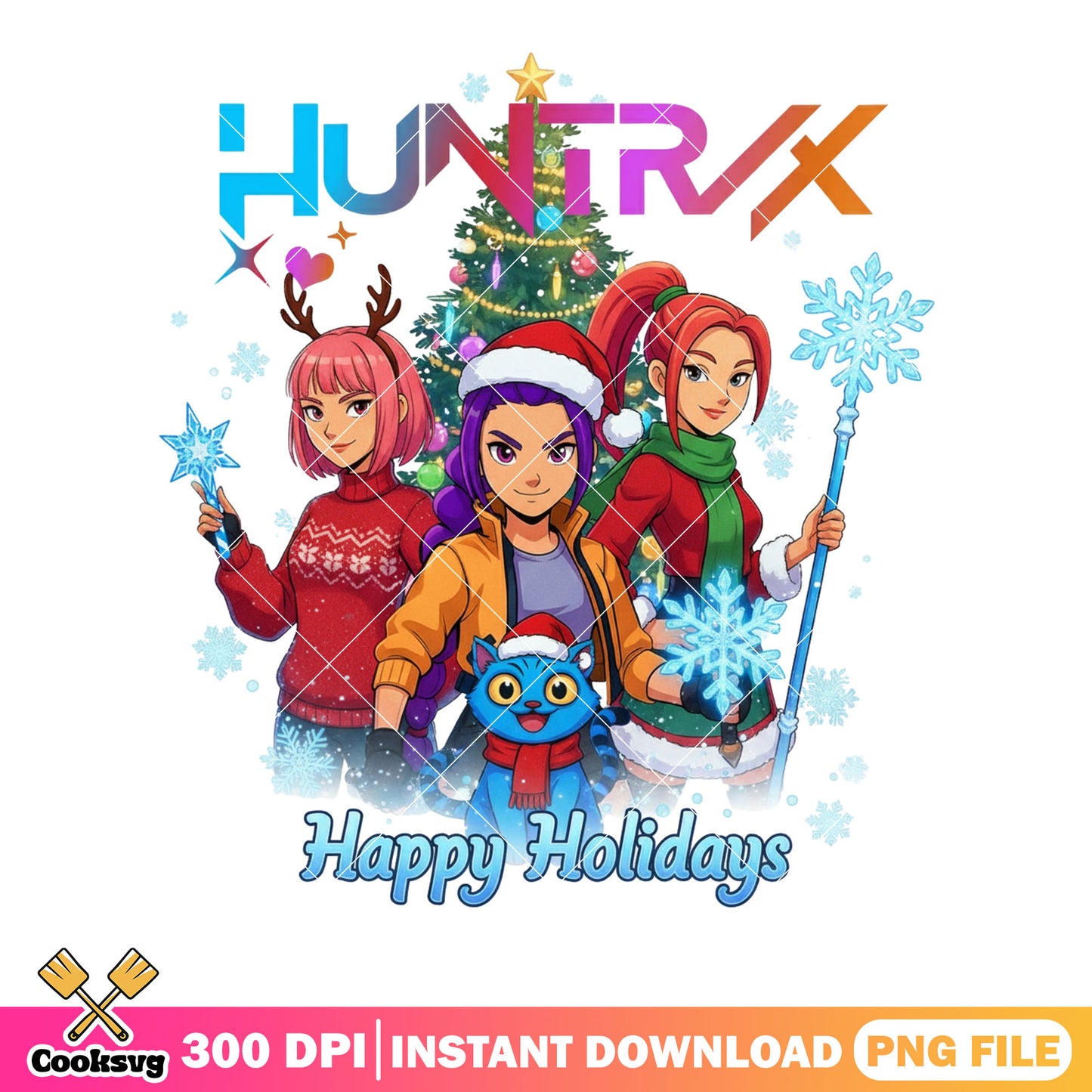 Huntrix child noel png, Kpop demon hunters png, christmas tree png