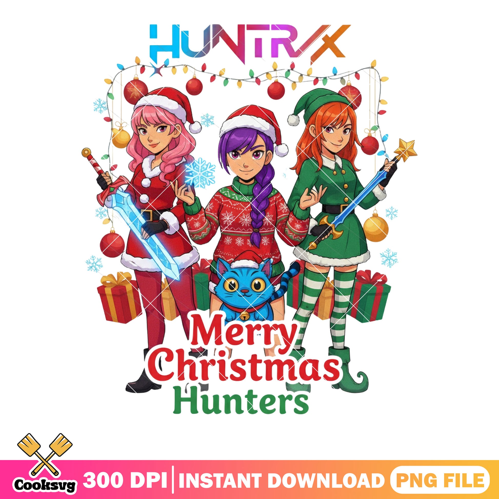 Huntrix child rumi png, huntrix png, christmas string lights png
